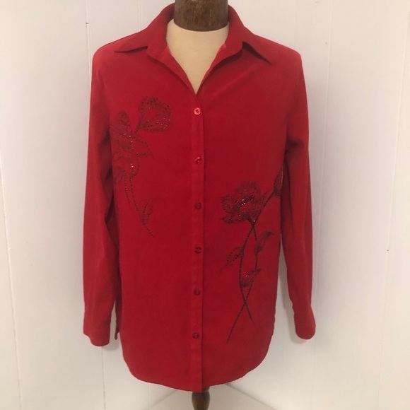 Red Embellished Top. Size Med .Like new. - Picture 1 of 9